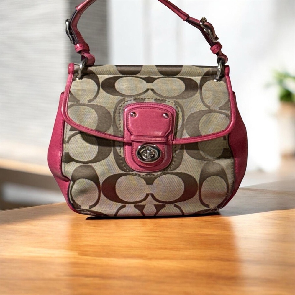 Coach Signature Shoulder Bag - Pink and Brown Legacy Lining